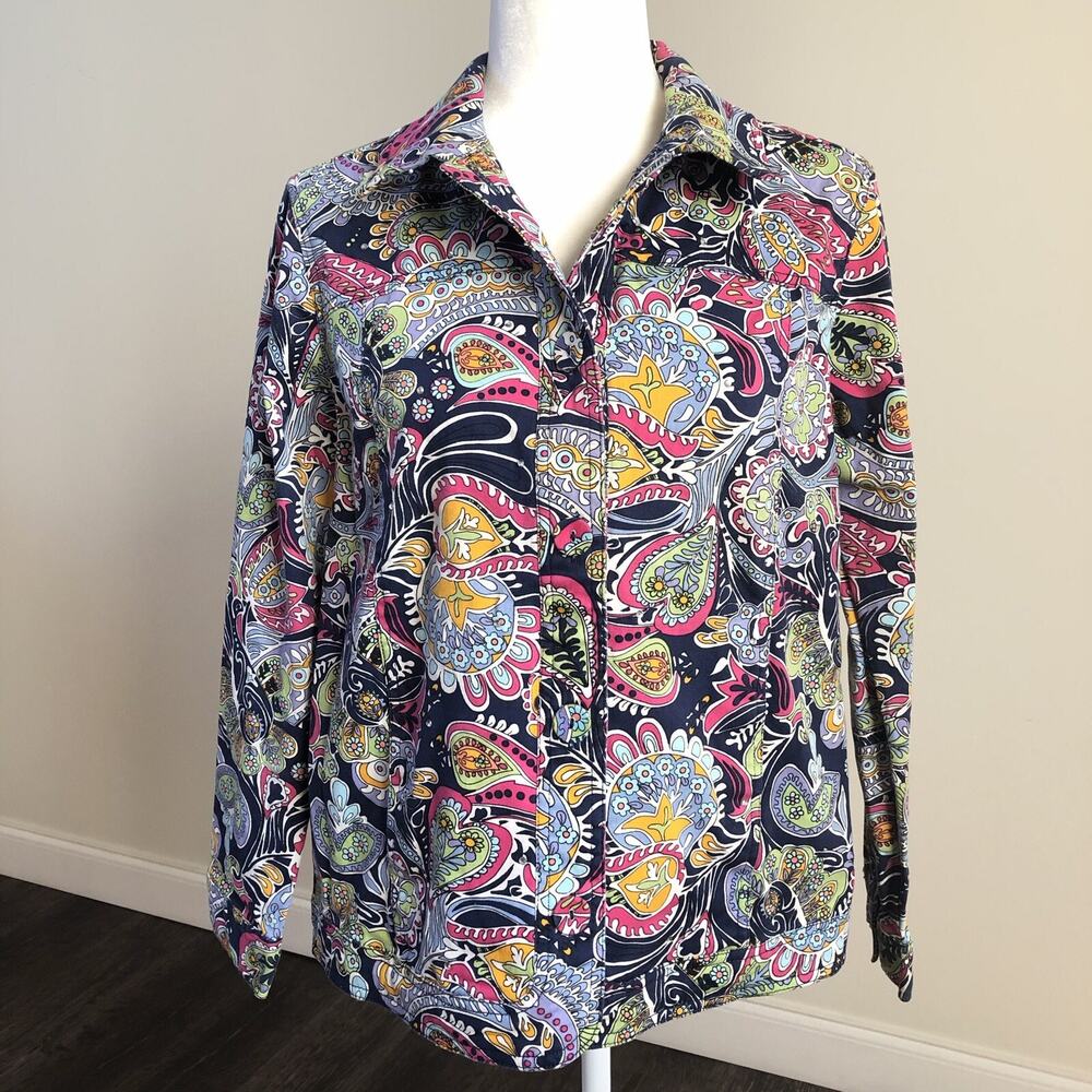City Blues By Koret Women's Multi-color Stretch Button Down Floral Jacket Sz M